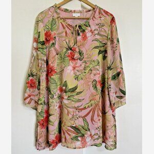 J.JILL Pink Tropical Floral Tunic Top 1X P